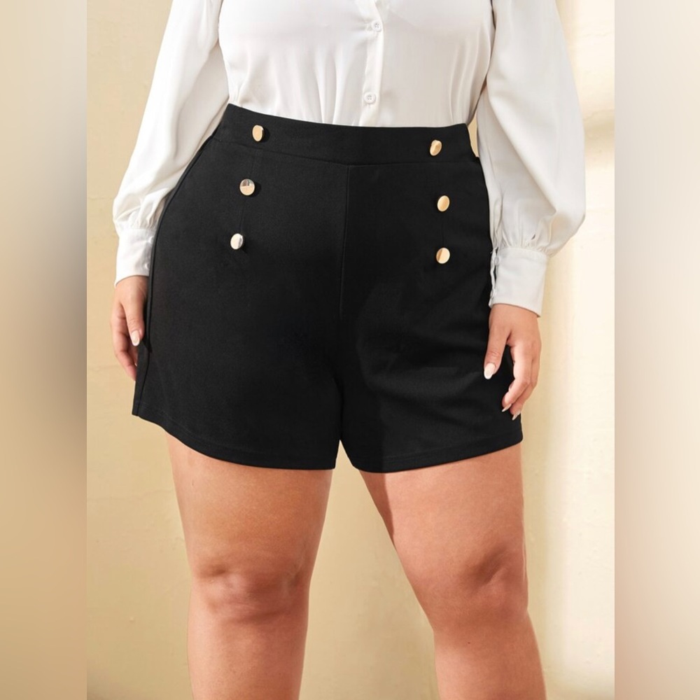 Fuego Moda Woman’s Frenchy Plus High Waist Fake Button Pull-On Shorts Size 3X